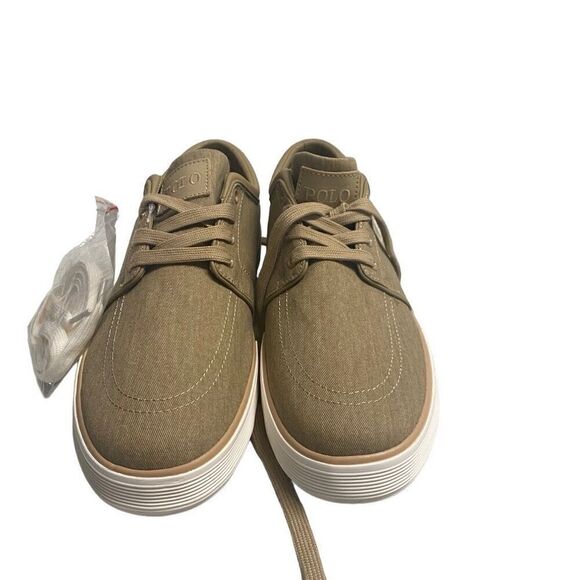 RALPH LAUREN Polo Faxon Low Brown Washed Twill Men’s Sneakers Lace Up Size 11.5D - Picture 1 of 12